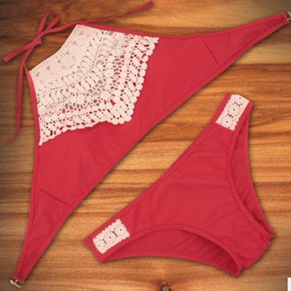 Sexy Halter Neck Lace Insert Bikini Swimwear NEW